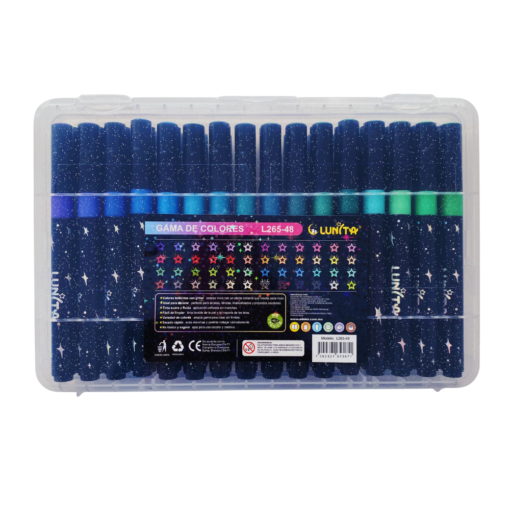 Plumones Con Glitter Punta Pincel - Set 48 Colores