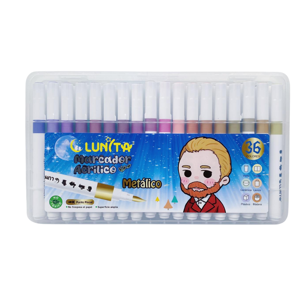 Plumones Acrílicos Punta Pincel - Set Metálicos 36 Colores