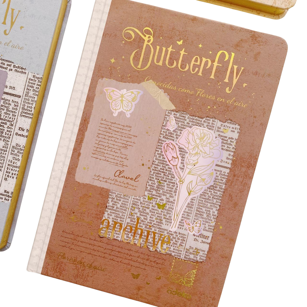 Libretas Hojas Decoradas Butterfly Marco Dorado