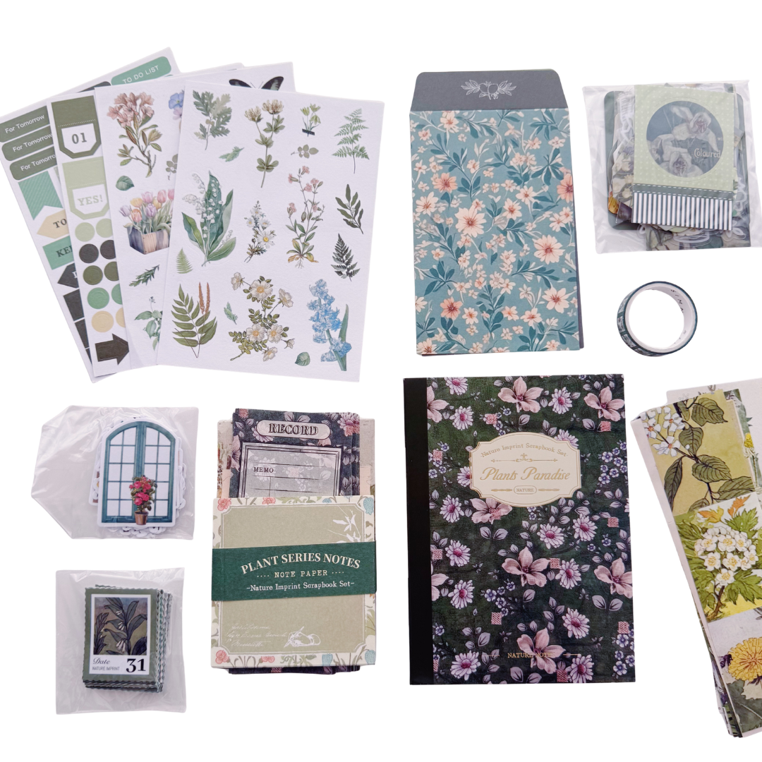 Plants Paradise - Kit de Journal - Stickers, Papel Decorado y Washitapes