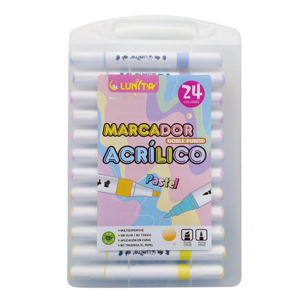 Plumones Acrílicos Doble Punta - Set Pastel 24 Colores