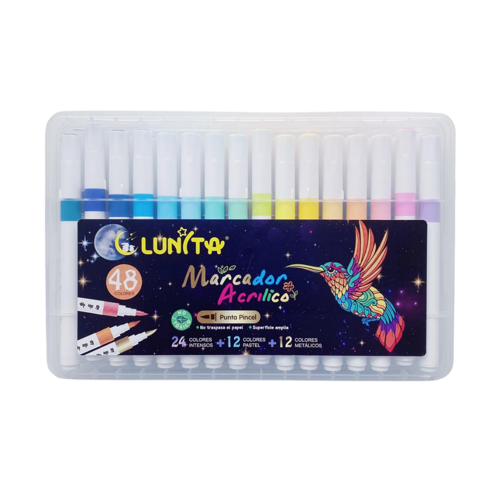 Plumones Acrílicos Punta Pincel - Set Colibri 48 Colores