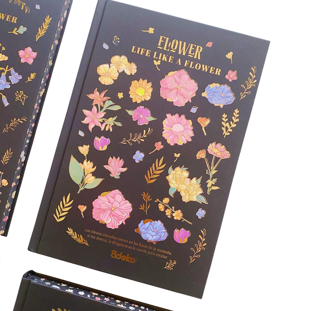 Libreta Hojas Decoradas Flower Marco Negro
