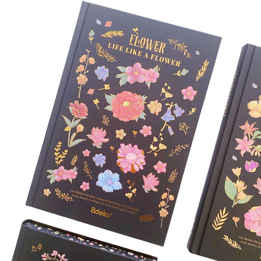Libreta Hojas Decoradas Flower Marco Negro