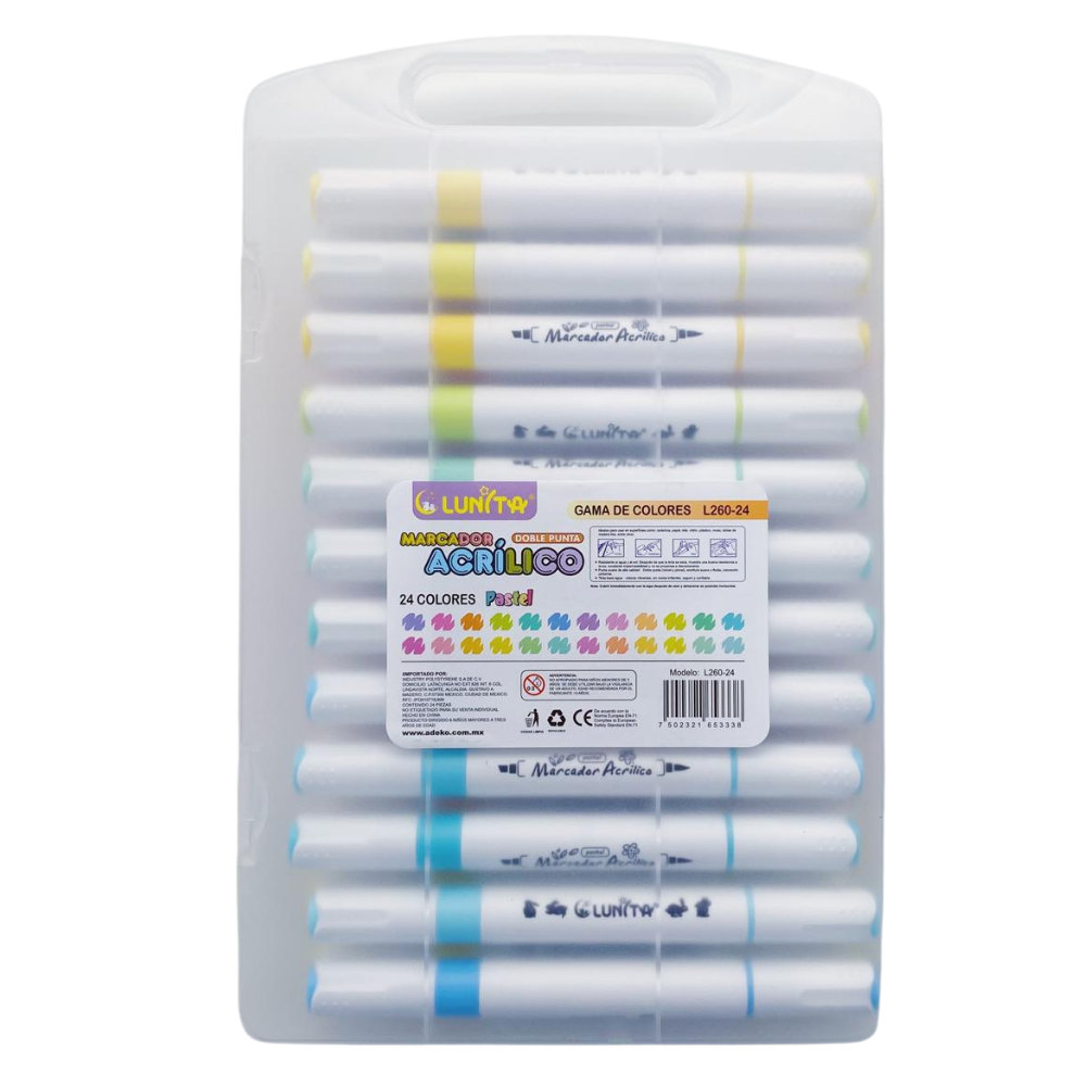 Plumones Acrílicos Doble Punta - Set Pastel 24 Colores