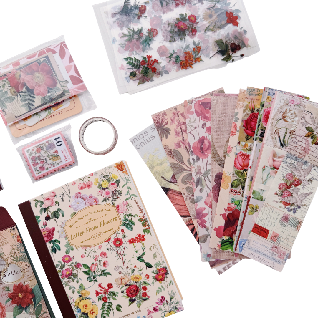 Letter From Flowers - Kit de Journal - Stickers, Papel Decorado y Washitapes