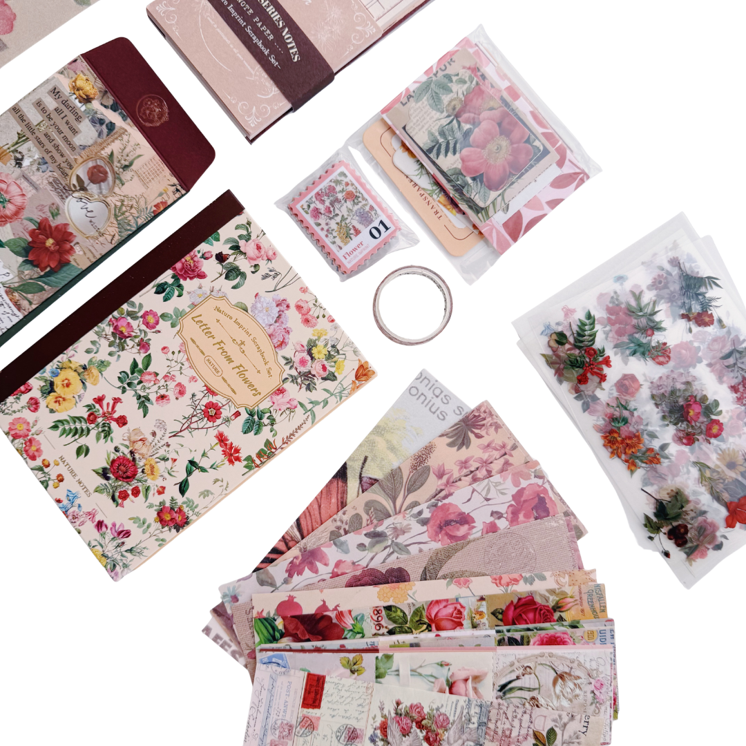 Letter From Flowers - Kit de Journal - Stickers, Papel Decorado y Washitapes