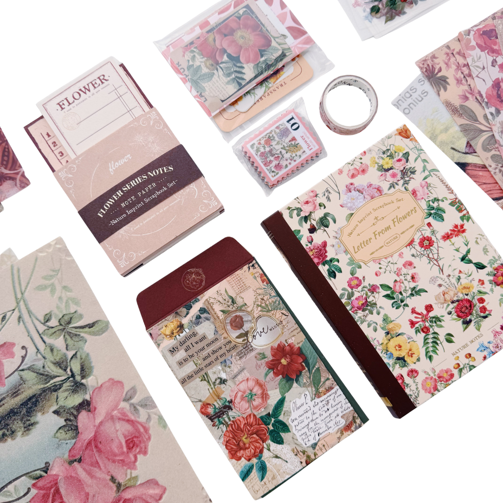 Letter From Flowers - Kit de Journal - Stickers, Papel Decorado y Washitapes