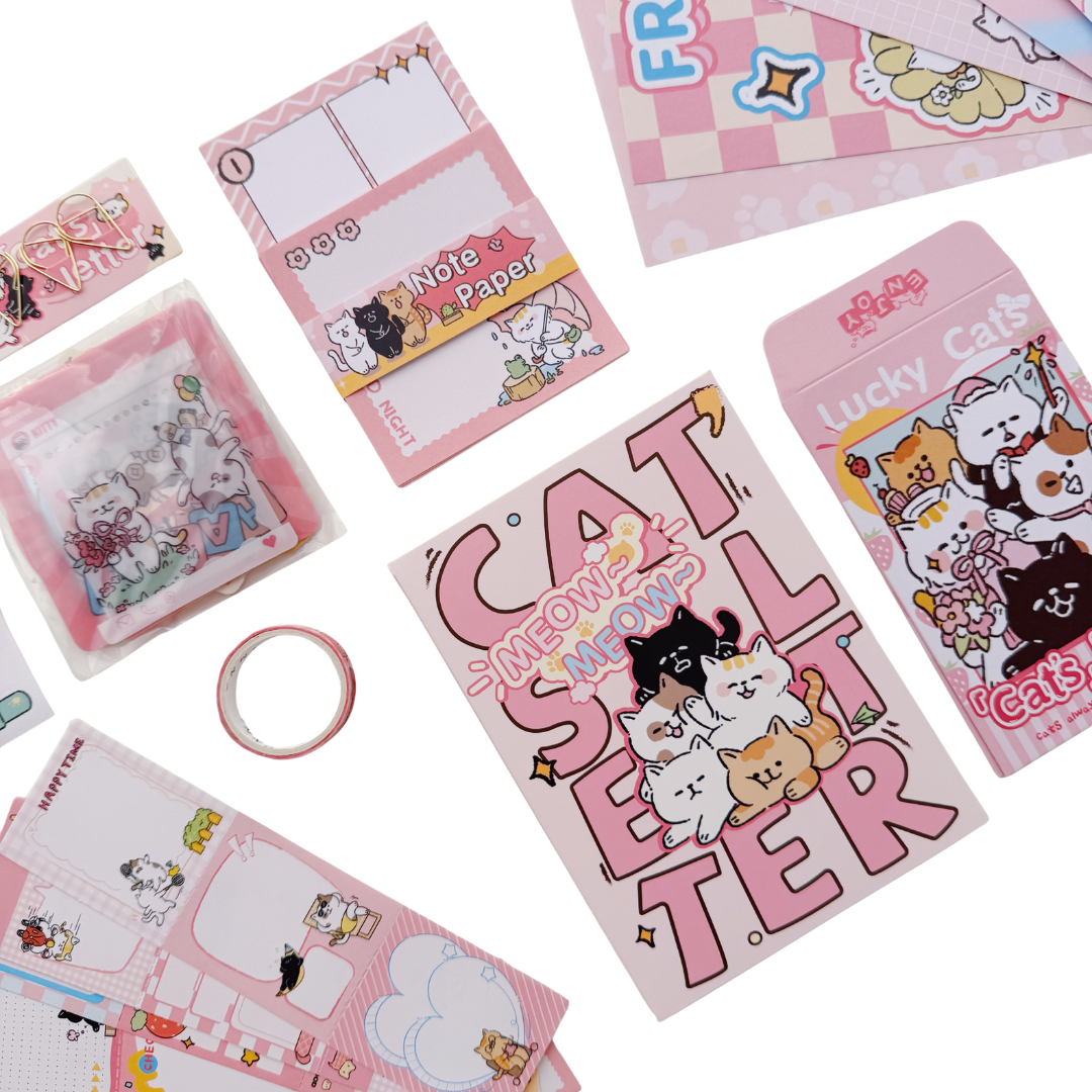 Cat's Letter - Kit de Journal - Stickers, Papel Decorado y Washitapes
