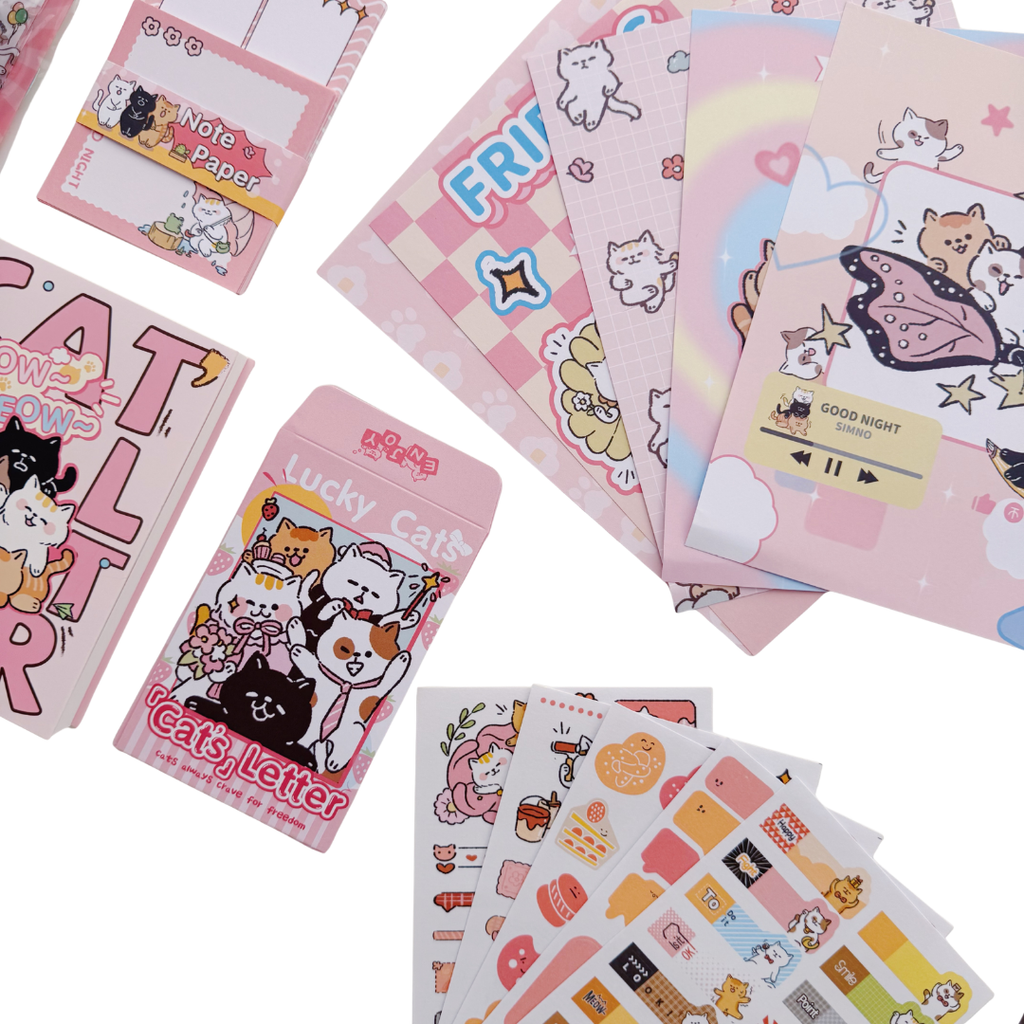 Cat's Letter - Kit de Journal - Stickers, Papel Decorado y Washitapes