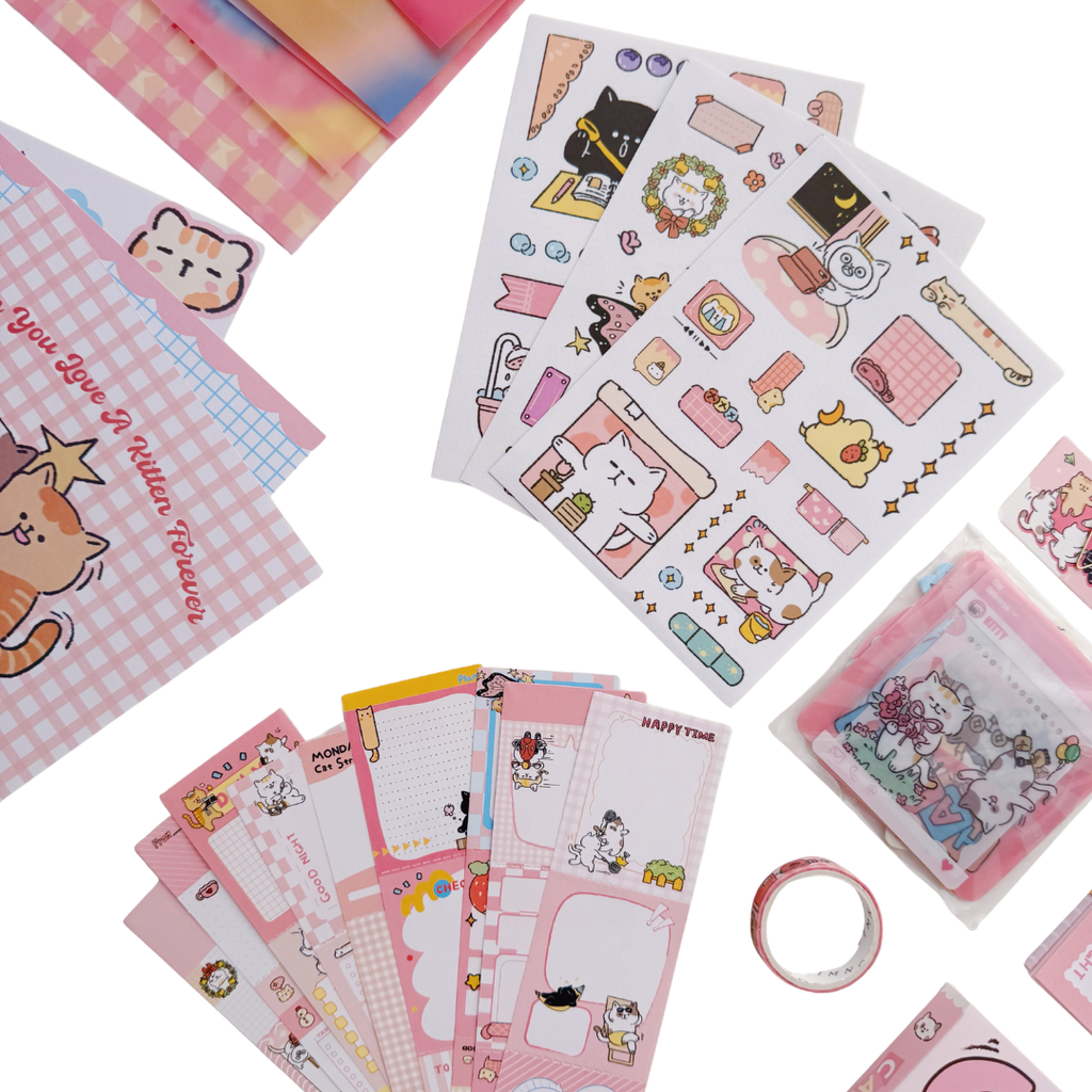 Cat's Letter - Kit de Journal - Stickers, Papel Decorado y Washitapes