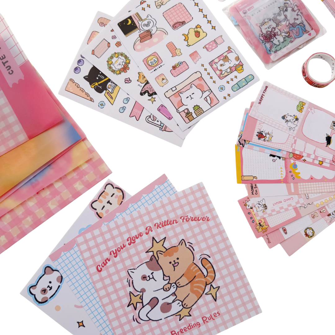Cat's Letter - Kit de Journal - Stickers, Papel Decorado y Washitapes