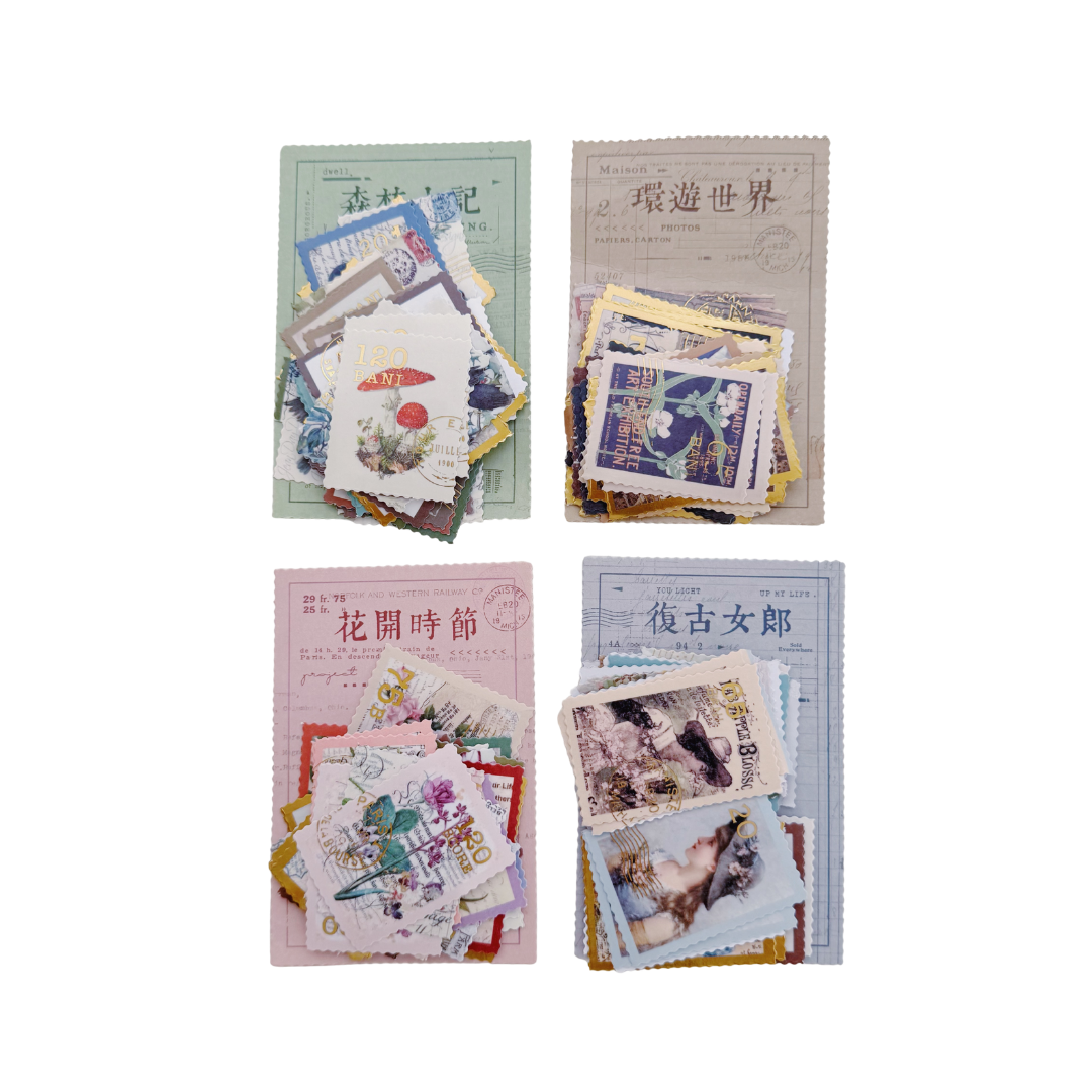 Set de Stickers tipo Timbre Postal Vintage