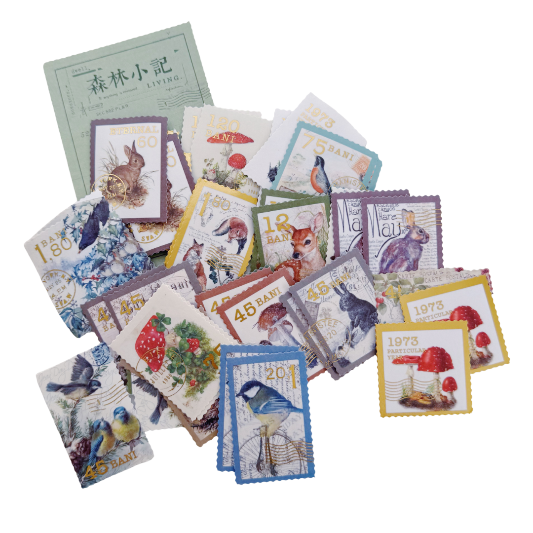 Set de Stickers tipo Timbre Postal Vintage