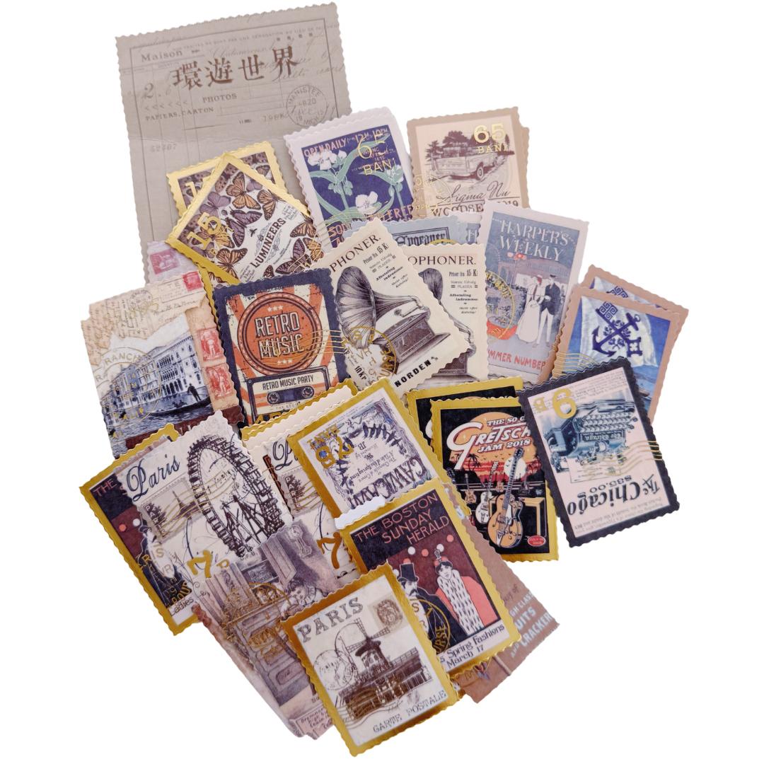 Set de Stickers tipo Timbre Postal Vintage