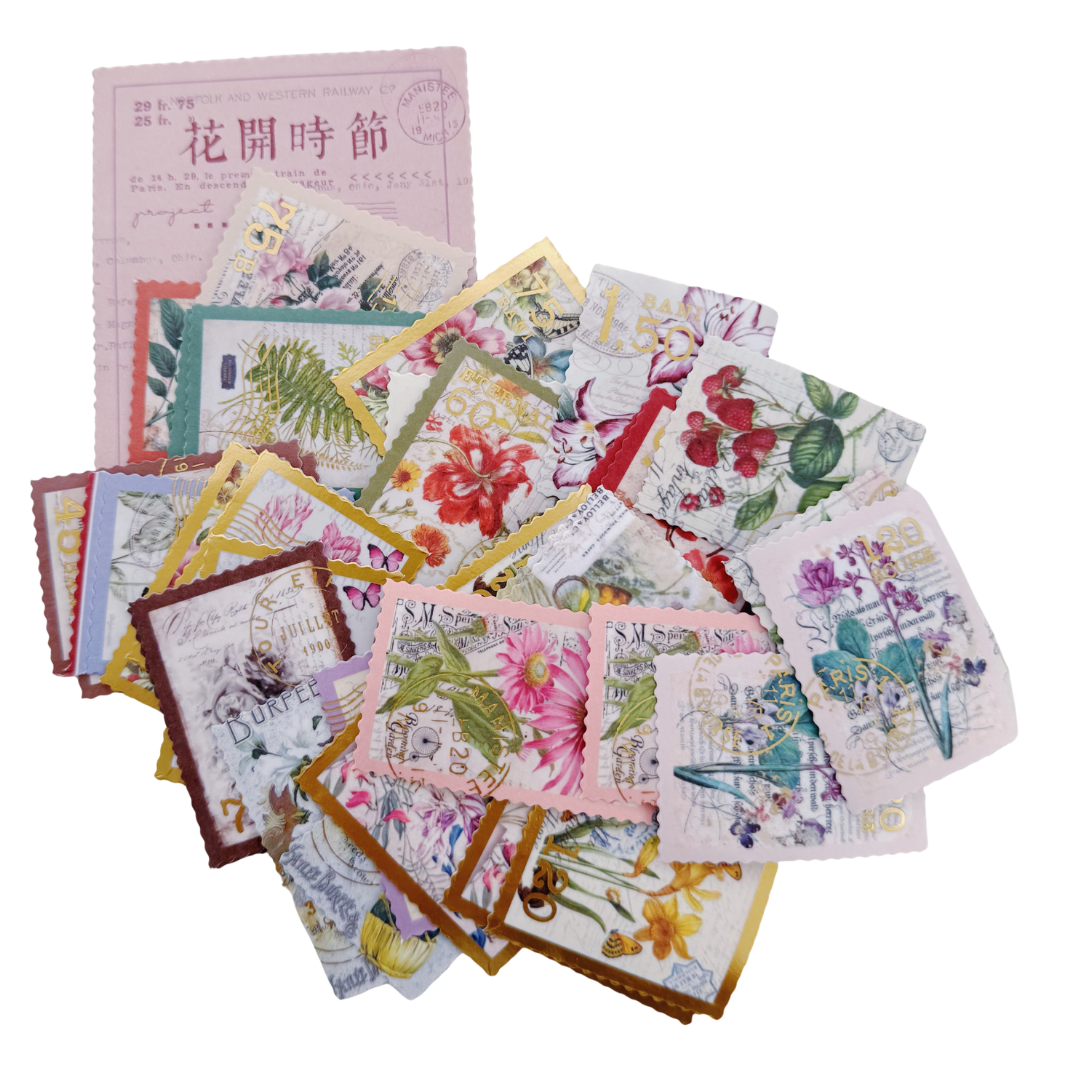Set de Stickers tipo Timbre Postal Vintage