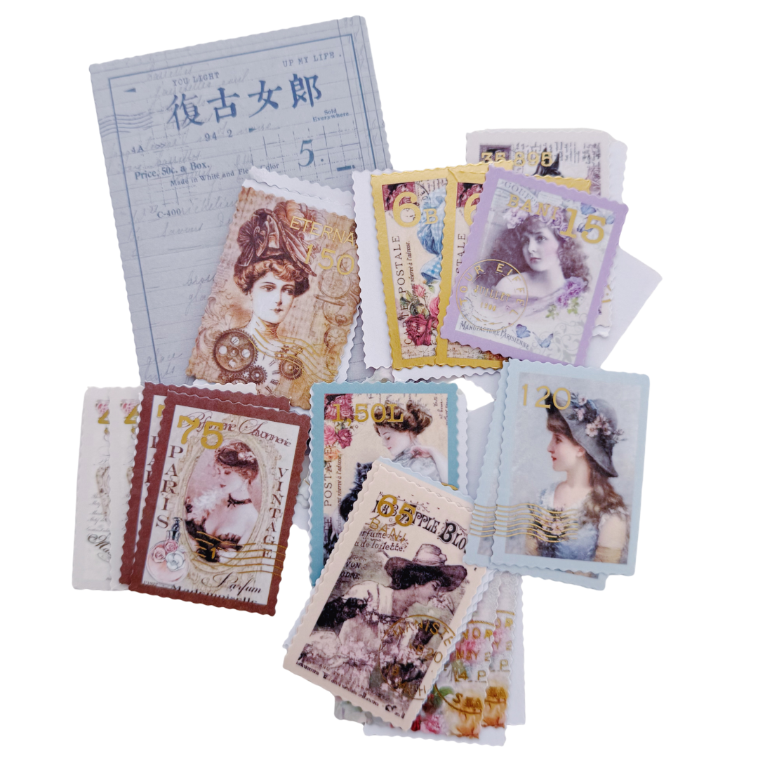 Set de Stickers tipo Timbre Postal Vintage