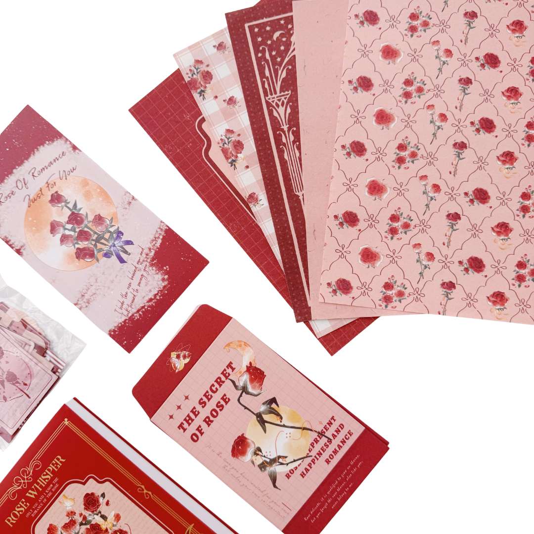 Rose Whisper - Kit de Journal - Stickers, Papel Decorado y Washitapes
