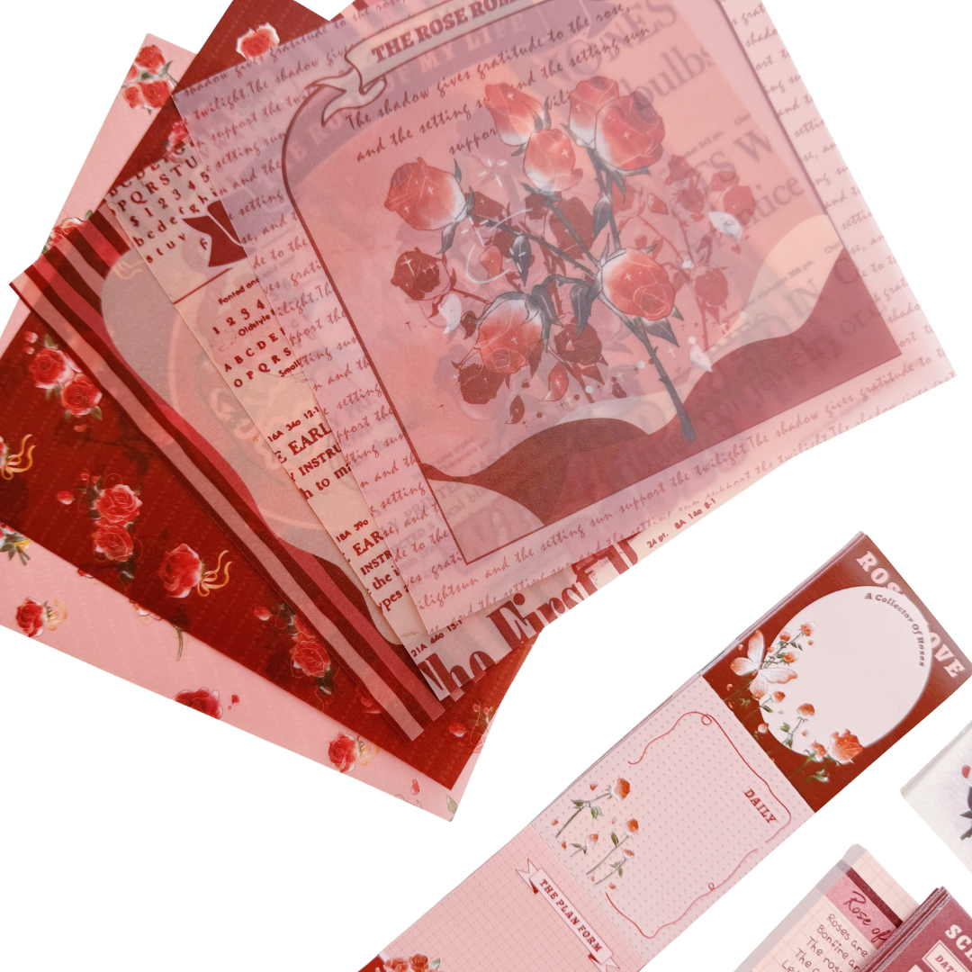 Rose Whisper - Kit de Journal - Stickers, Papel Decorado y Washitapes