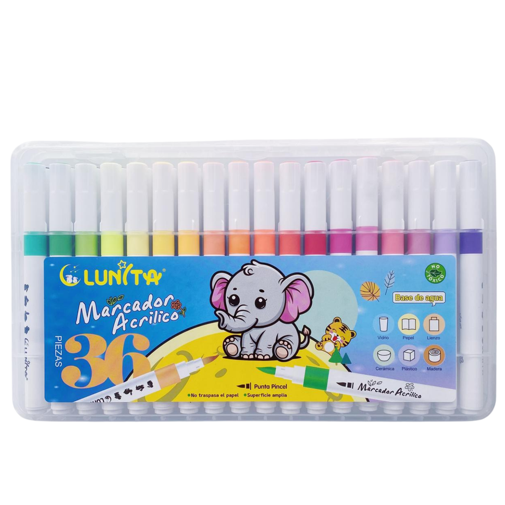 Plumones Acrílicos Punta Pincel - Set Elefante 36 Colores