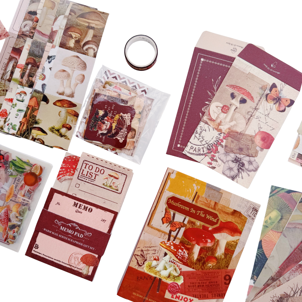 Mushroom in the Wind - Kit de Journal - Stickers, Papel Decorado y Washitapes