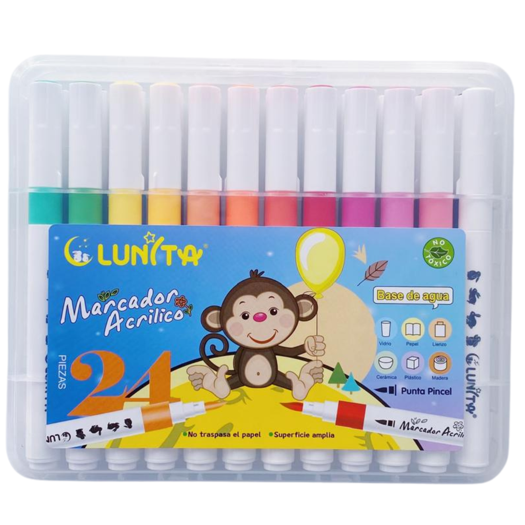 Plumones Acrílicos Punta Pincel - Set Changuito 24 Colores