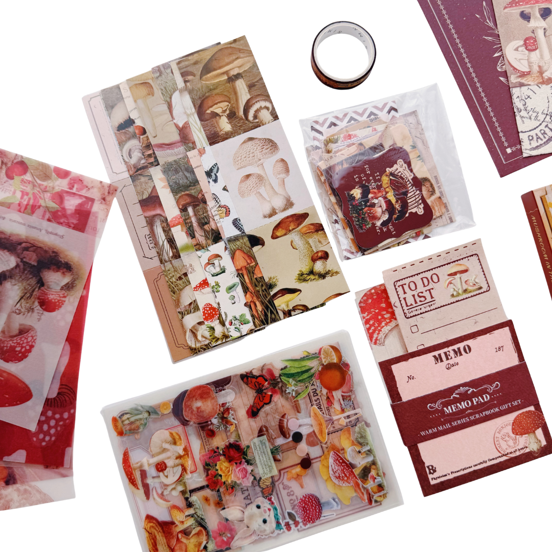 Mushroom in the Wind - Kit de Journal - Stickers, Papel Decorado y Washitapes
