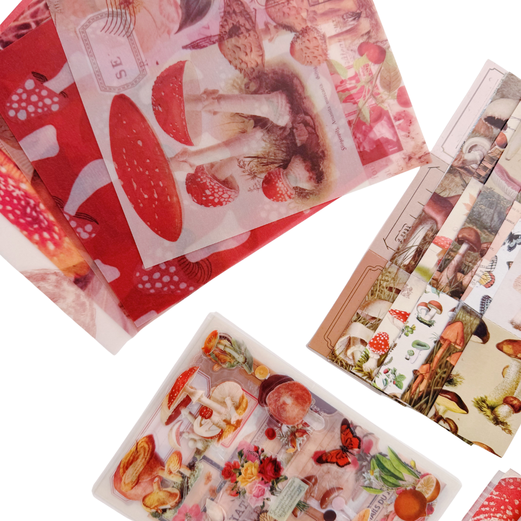 Mushroom in the Wind - Kit de Journal - Stickers, Papel Decorado y Washitapes