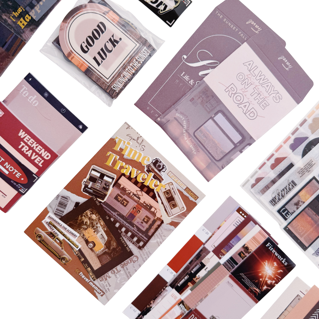 Time Traveler - Kit de Journal - Stickers, Papel Decorado y Washitapes