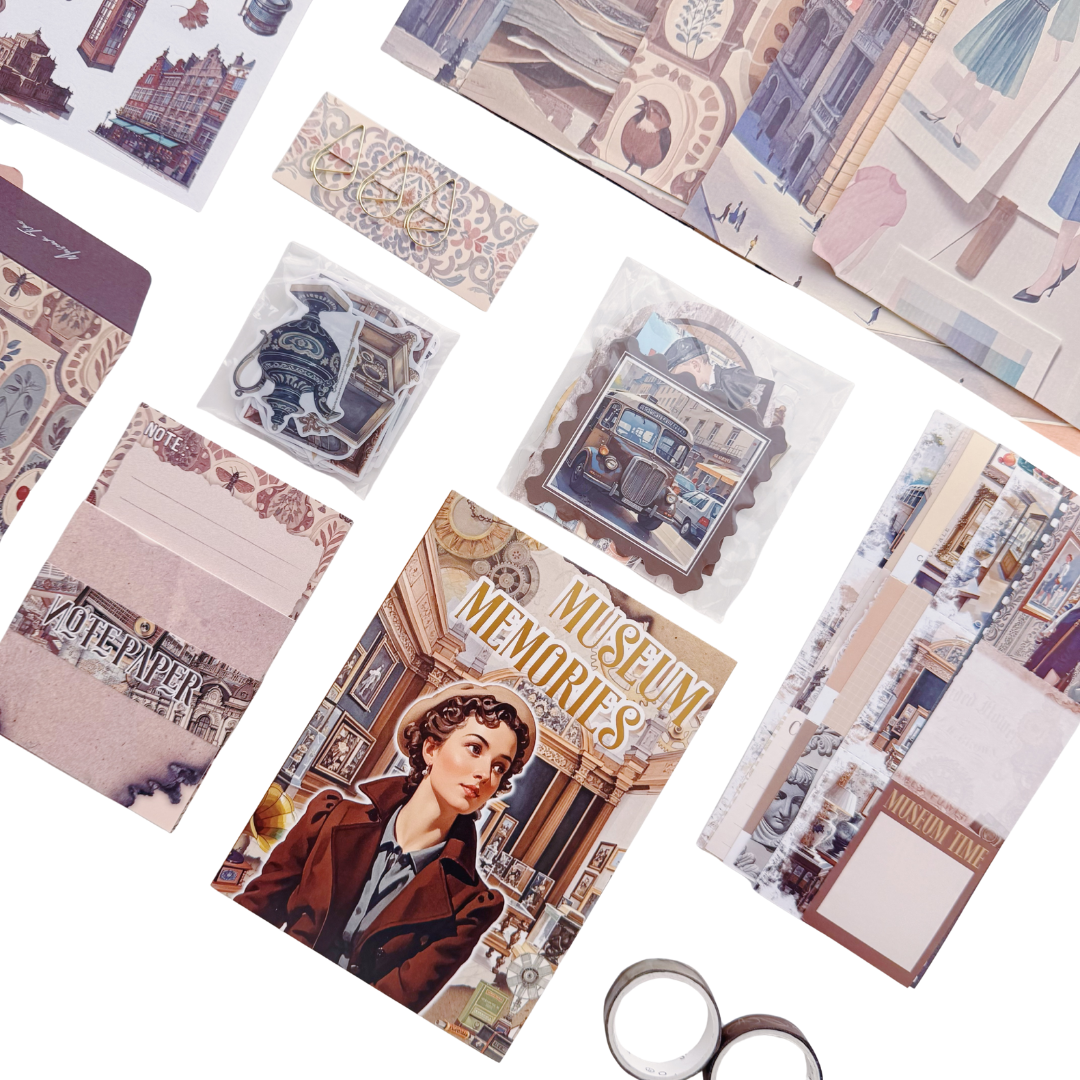 Museum Memories - Kit de Journal - Stickers, Papel Decorado y Washitapes