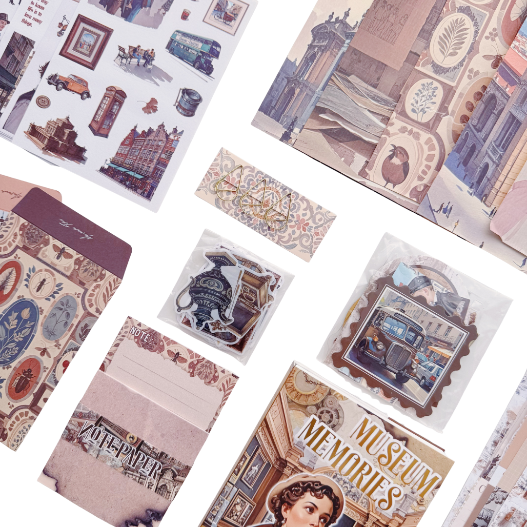 Museum Memories - Kit de Journal - Stickers, Papel Decorado y Washitapes