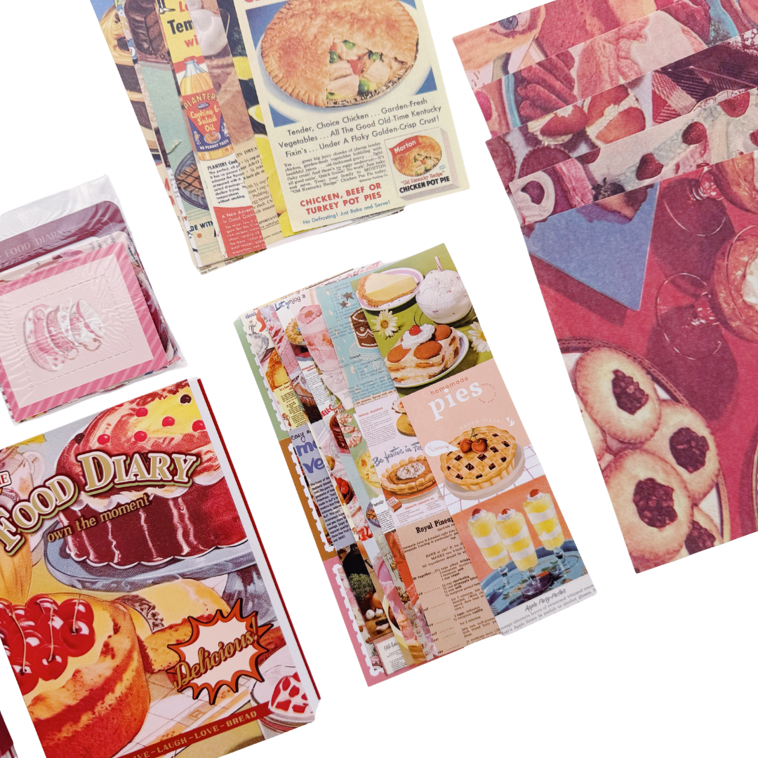 Food Diary - Kit de Journal - Stickers, Papel Decorado y Washitapes