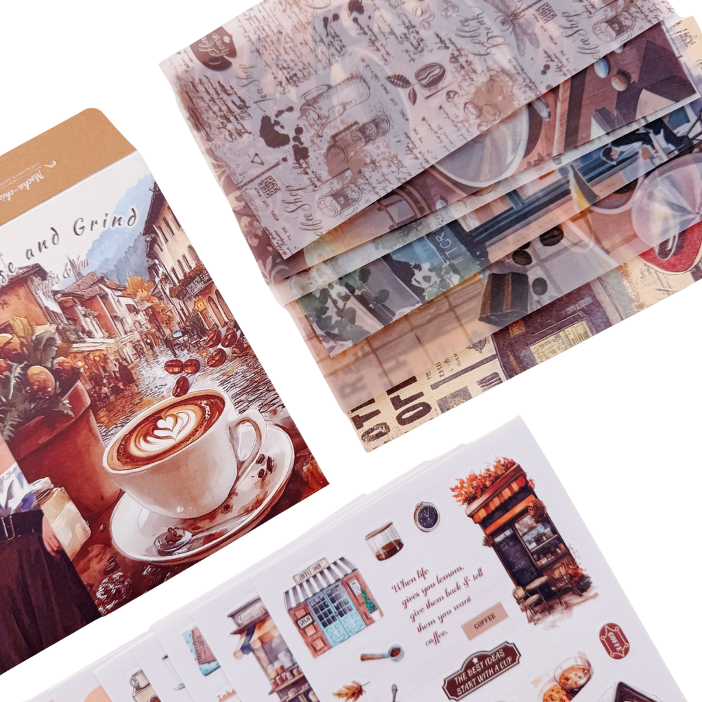See You Coffee - Kit de Journal - Stickers, Papel Decorado y Washitapes