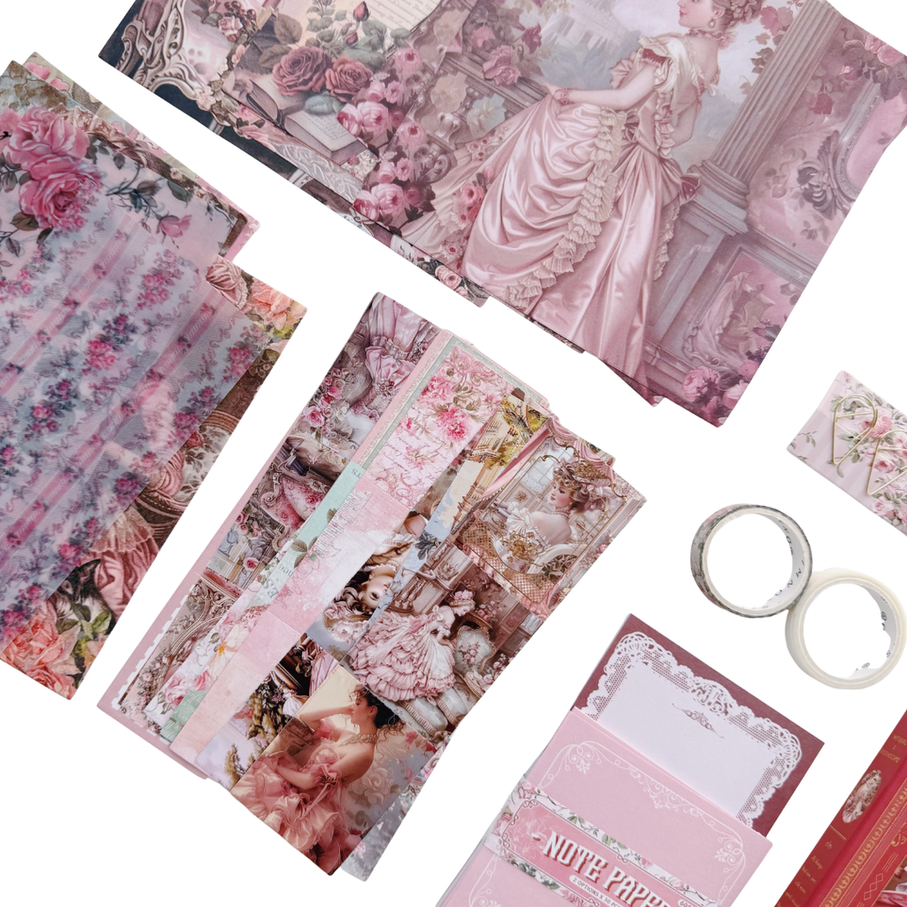 Royal Camelia - Kit de Journal - Stickers, Papel Decorado y Washitapes