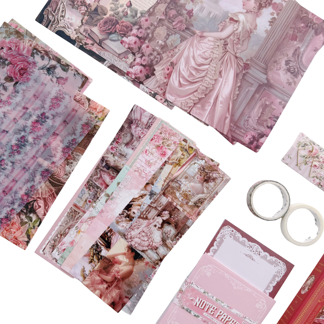 Royal Camelia - Kit de Journal - Stickers, Papel Decorado y Washitapes