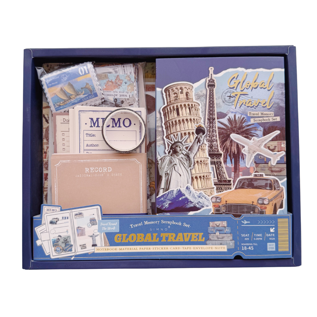 Global Travel - Kit de Journal - Stickers, Papel Decorado y Washitapes