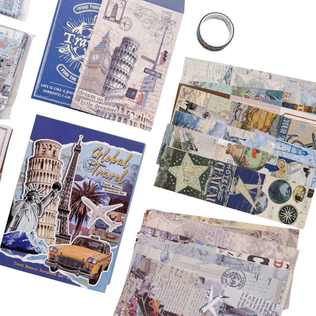 Global Travel - Kit de Journal - Stickers, Papel Decorado y Washitapes