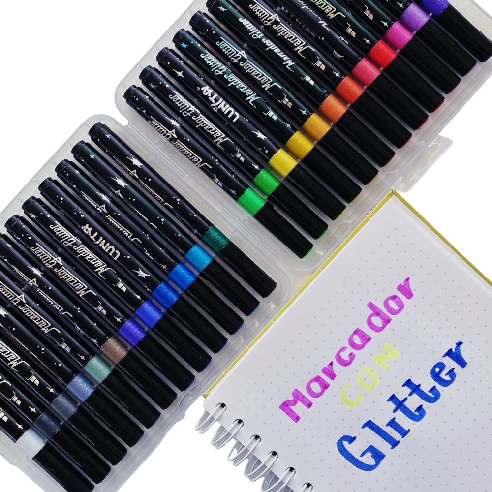 Plumones Con Glitter Punta Cincel - Set 24 Colores