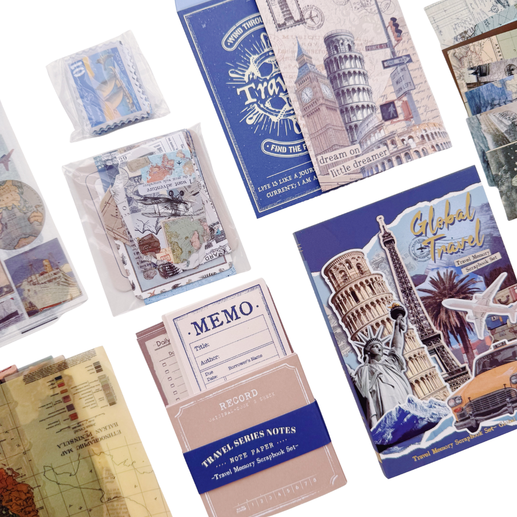 Global Travel - Kit de Journal - Stickers, Papel Decorado y Washitapes