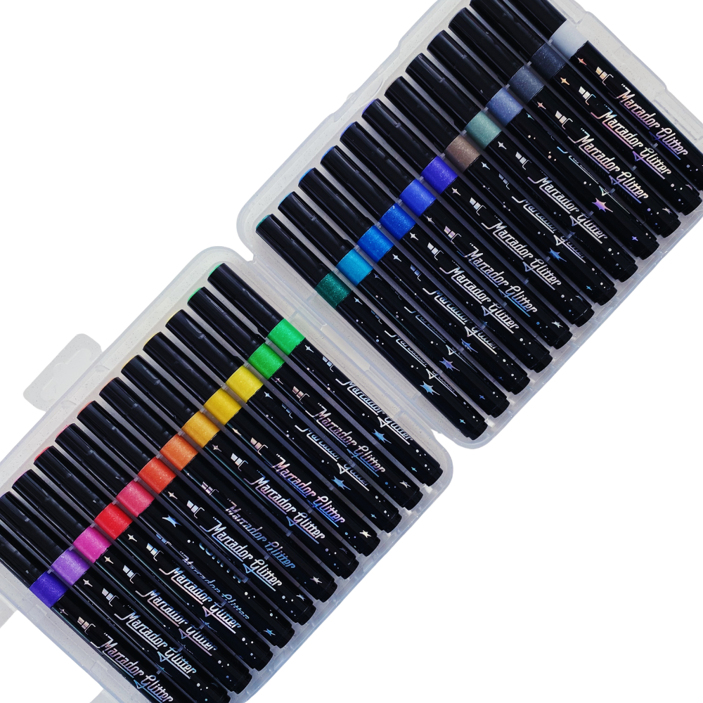 Plumones Con Glitter Punta Cincel - Set 24 Colores