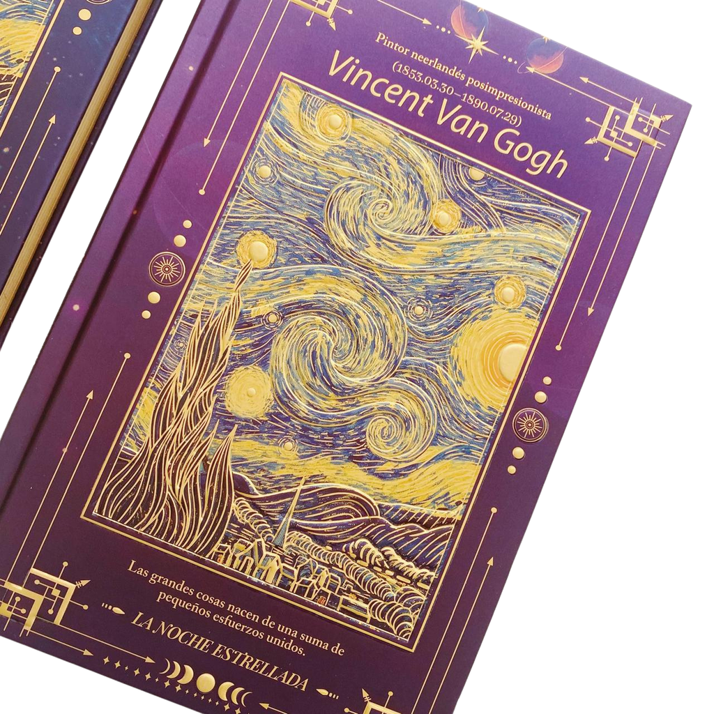 Libreta Hojas Decoradas Van Gogh Textura Marco Dorado