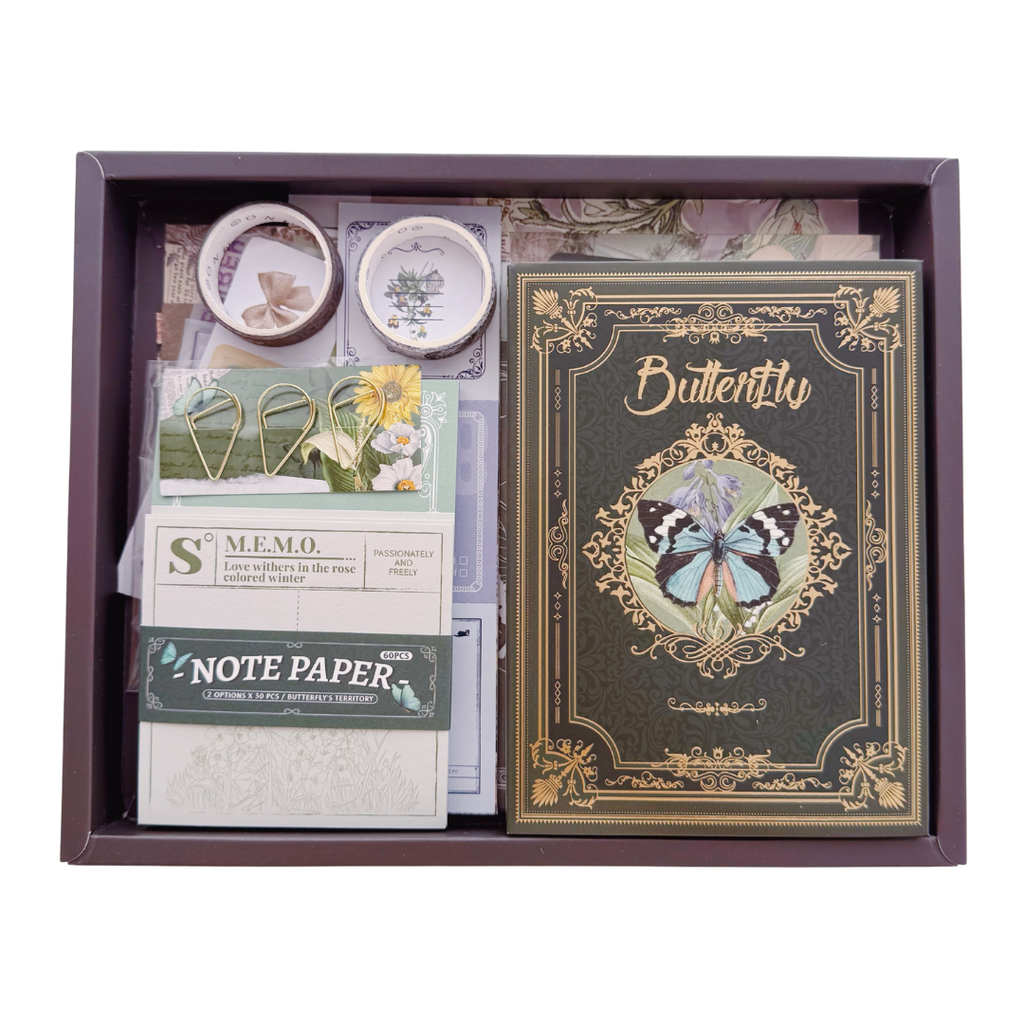 Butterfly Verde - Kit de Journal - Stickers, Papel Decorado y Washitapes