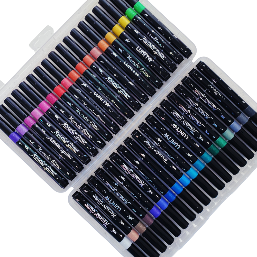 Plumones Con Glitter Punta Cincel - Set 36 Colores