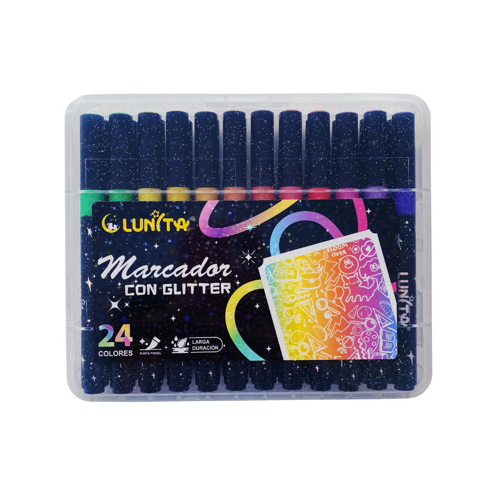 Plumones Con Glitter Punta Pincel - Set 24 Colores