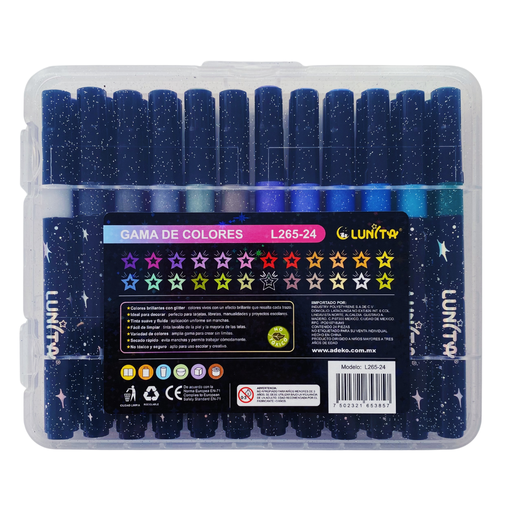 Plumones Con Glitter Punta Pincel - Set 24 Colores