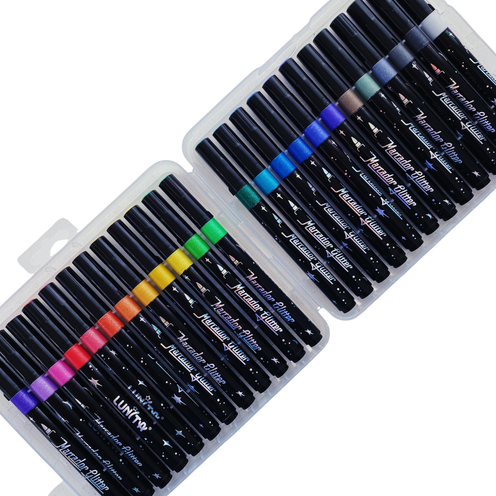 Plumones Con Glitter Punta Pincel - Set 24 Colores