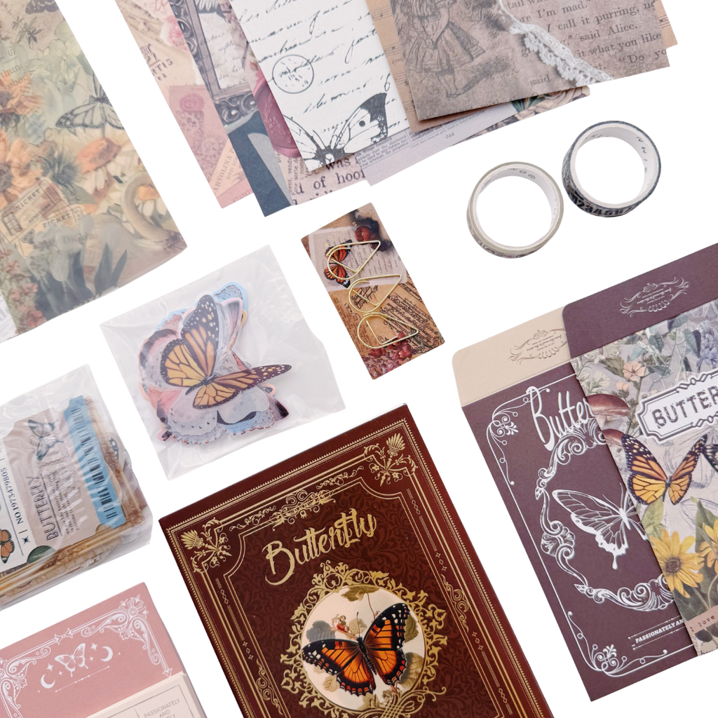 Butterfly Café - Kit de Journal - Stickers, Papel Decorado y Washitapes