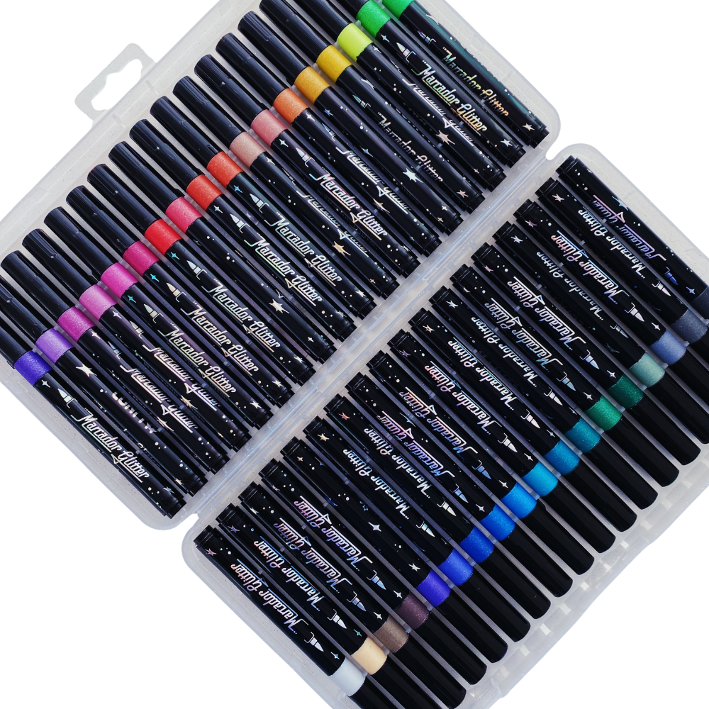 Plumones Con Glitter Punta Pincel - Set 36 Colores