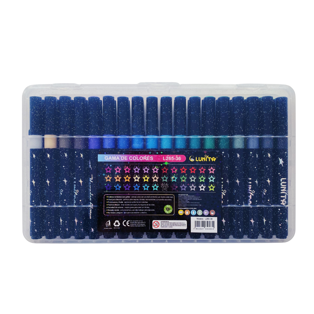 Plumones Con Glitter Punta Pincel - Set 36 Colores