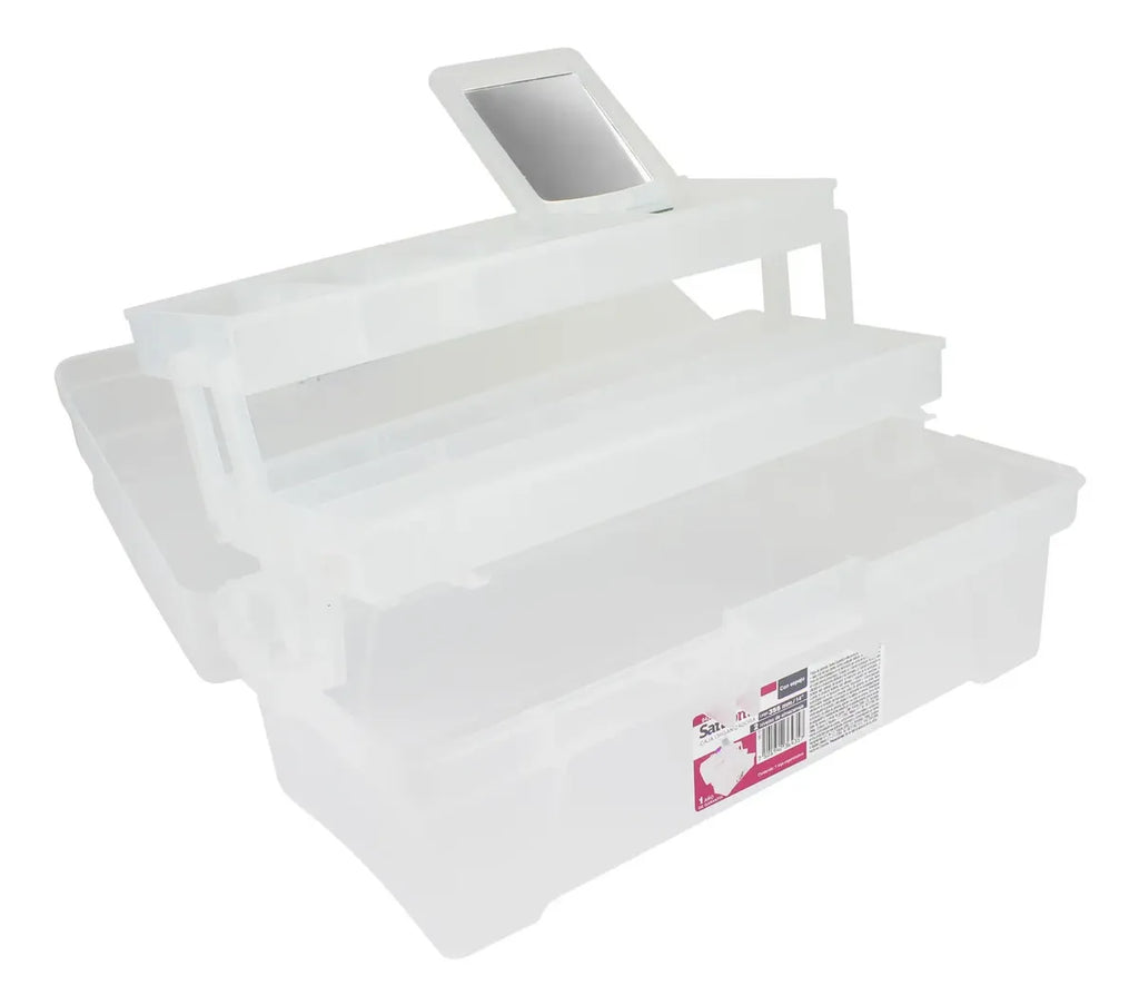Caja Organizadora Multiusos Translúcida con Compartimentos y Espejo